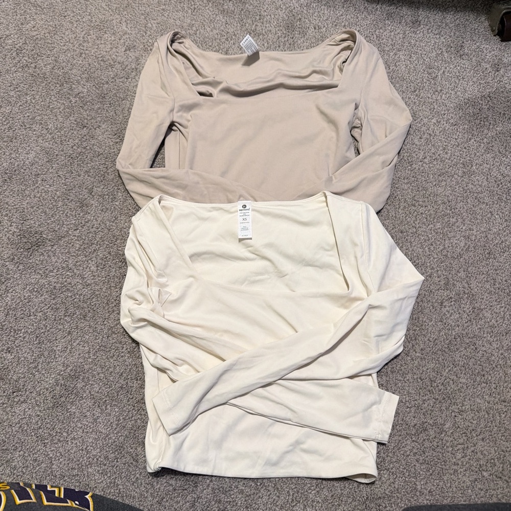 90 Degree By Reflex Long Sleeve Tops - Cream and Tan